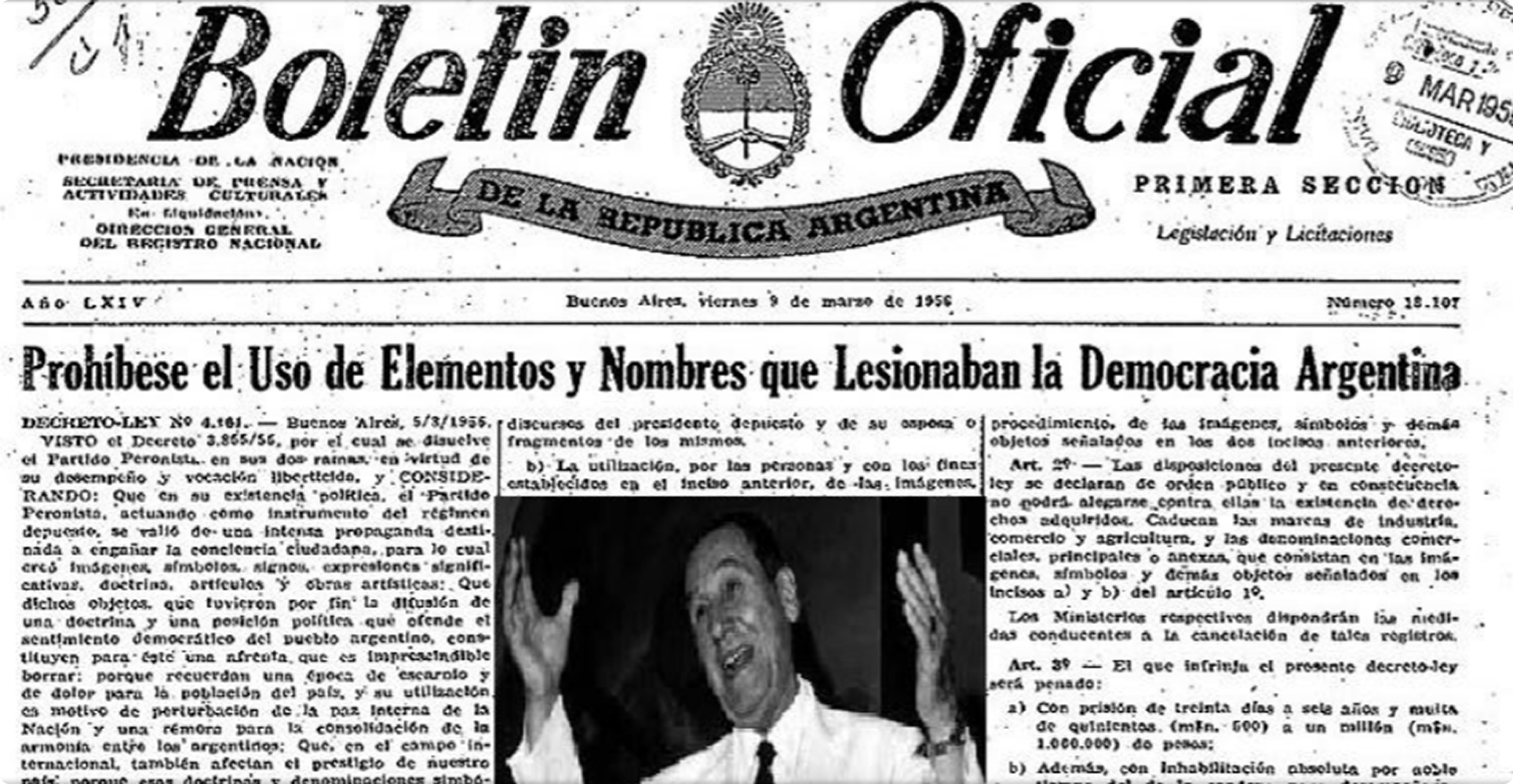 Imagen del Boletín oficial, Marzo 1956